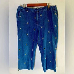 Briggs VINTAGE Embroidered blue Sunflowers cropped/capri jean pants 16 90s‎ 0075
